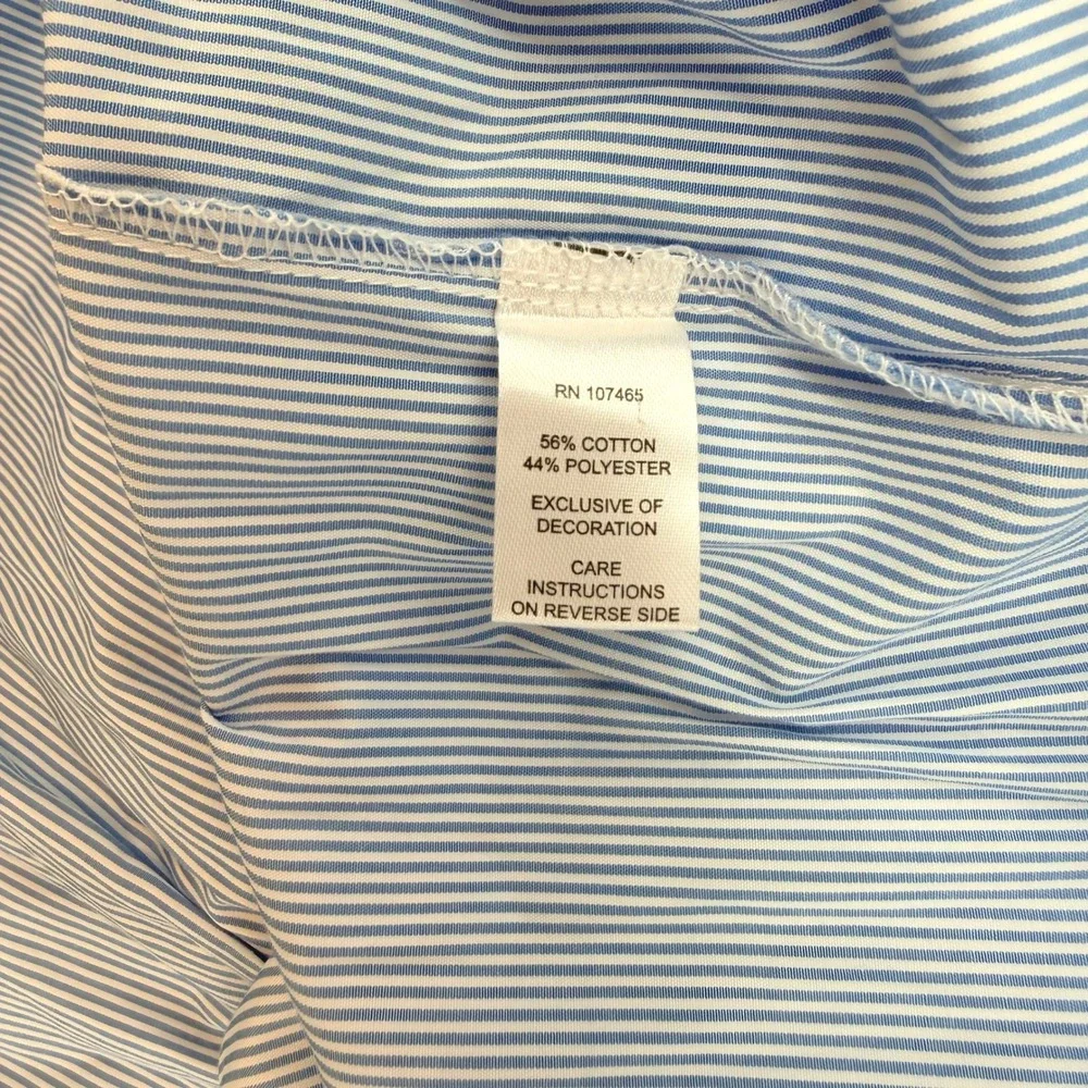 Bua Bua Blue White Pinstripe Tiered Babydoll Tunic Top Crochet Lace Trim Large